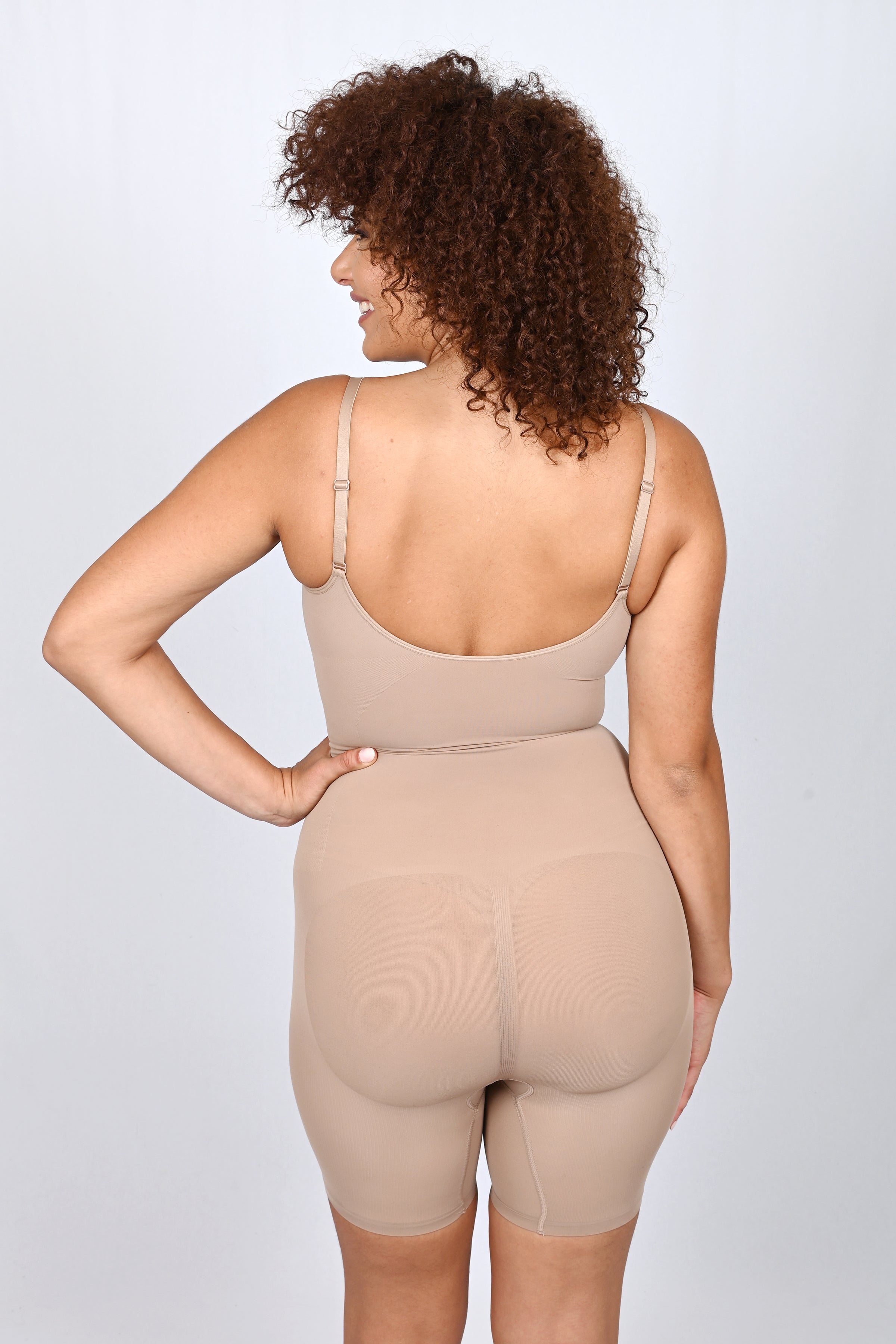 Seamless compressive Low Back body shaper Romper Nude