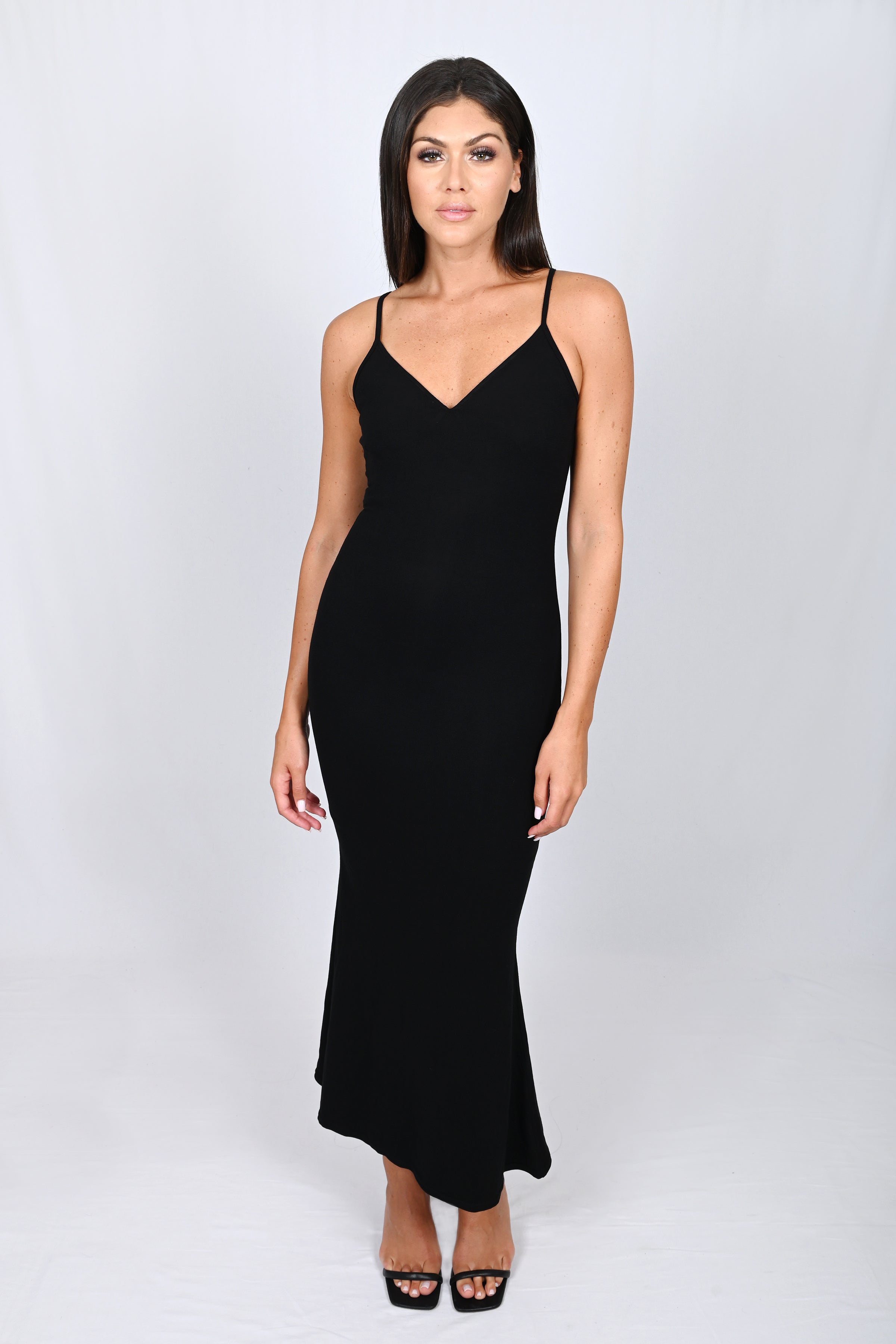 Compressive Adjustable Straps Maxi Dress with built in Shapewear - Black