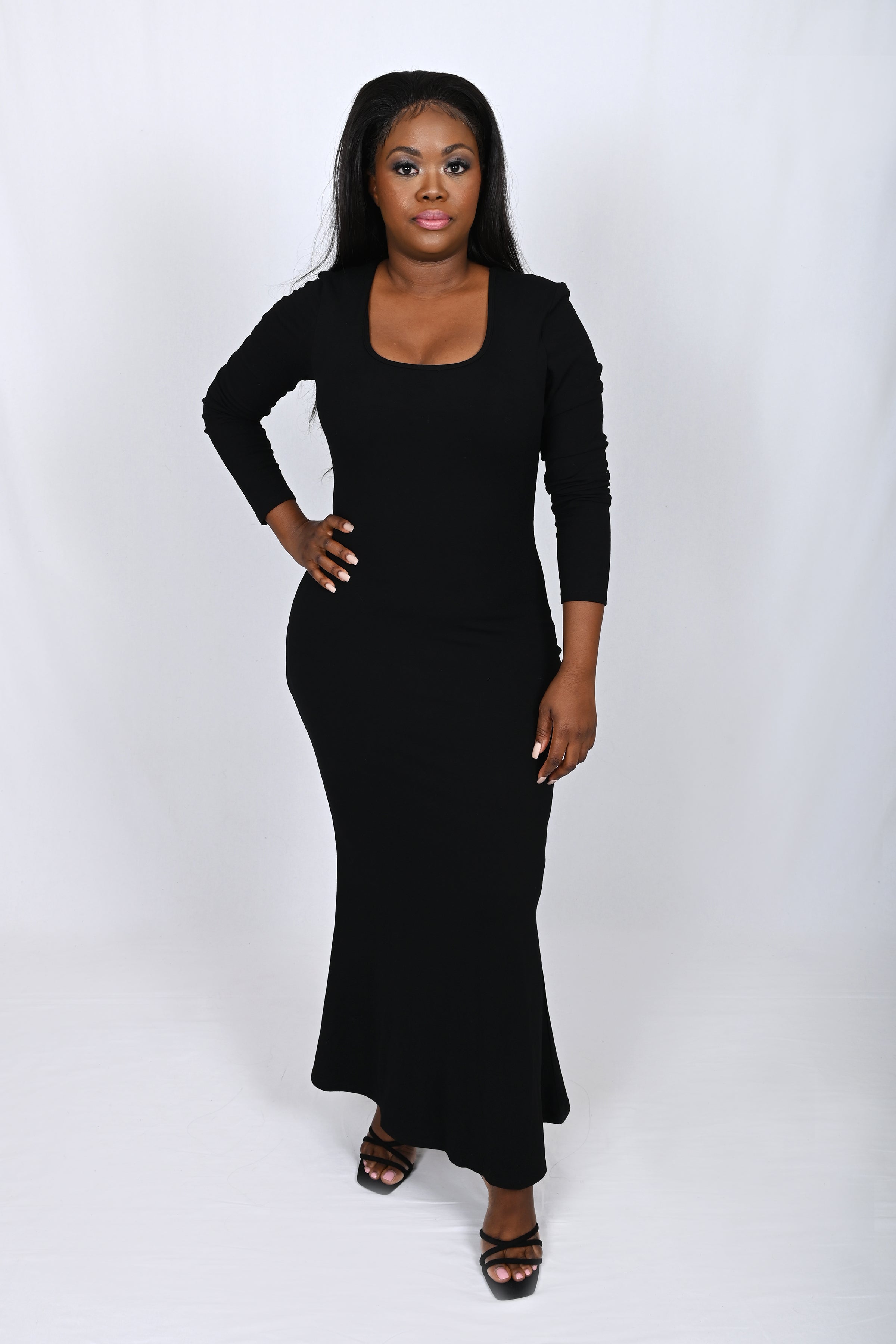 Body Shaping Long Sleeves Dress with built in shapewear - Black