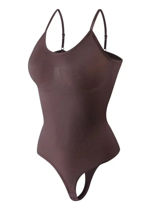 Seamless Body-shaping bodysuit with adjustable straps Thong button