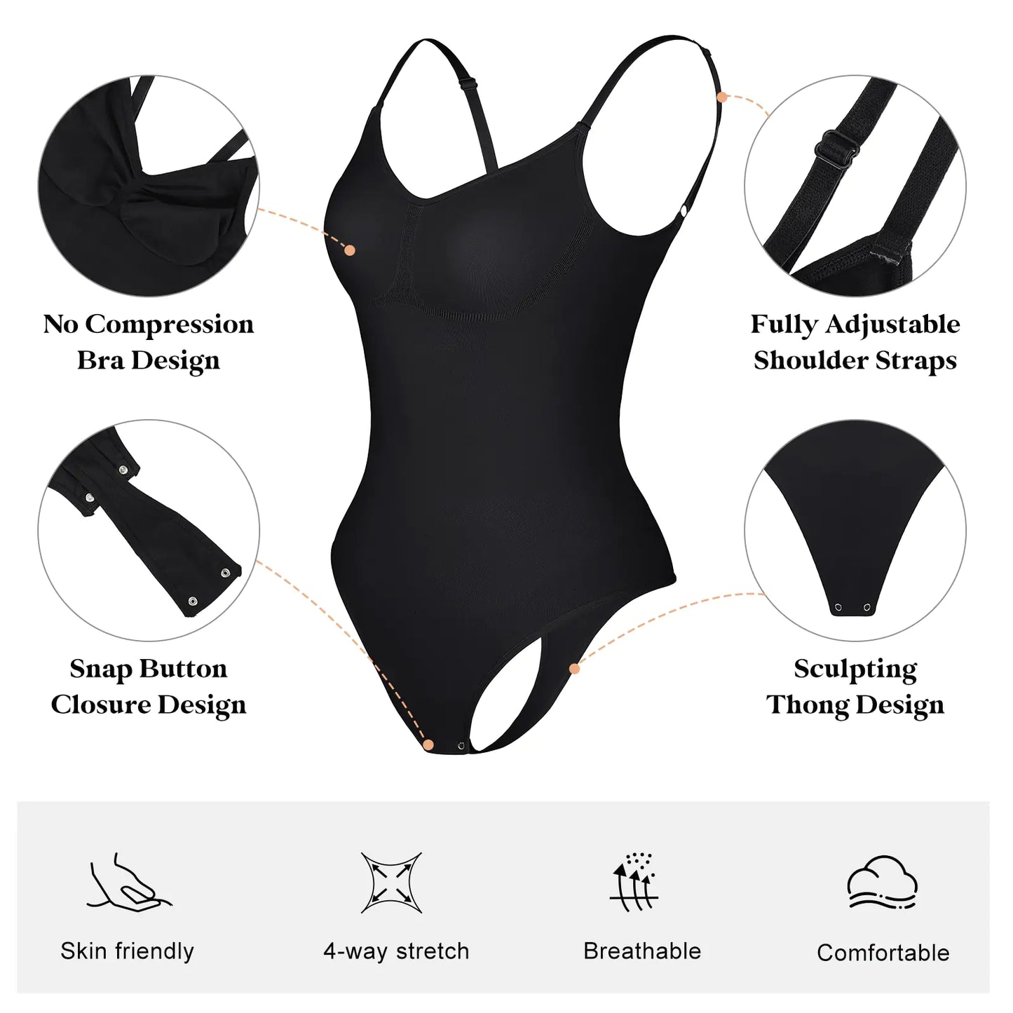 Low Back Seamless shaping bodysuit with thong button