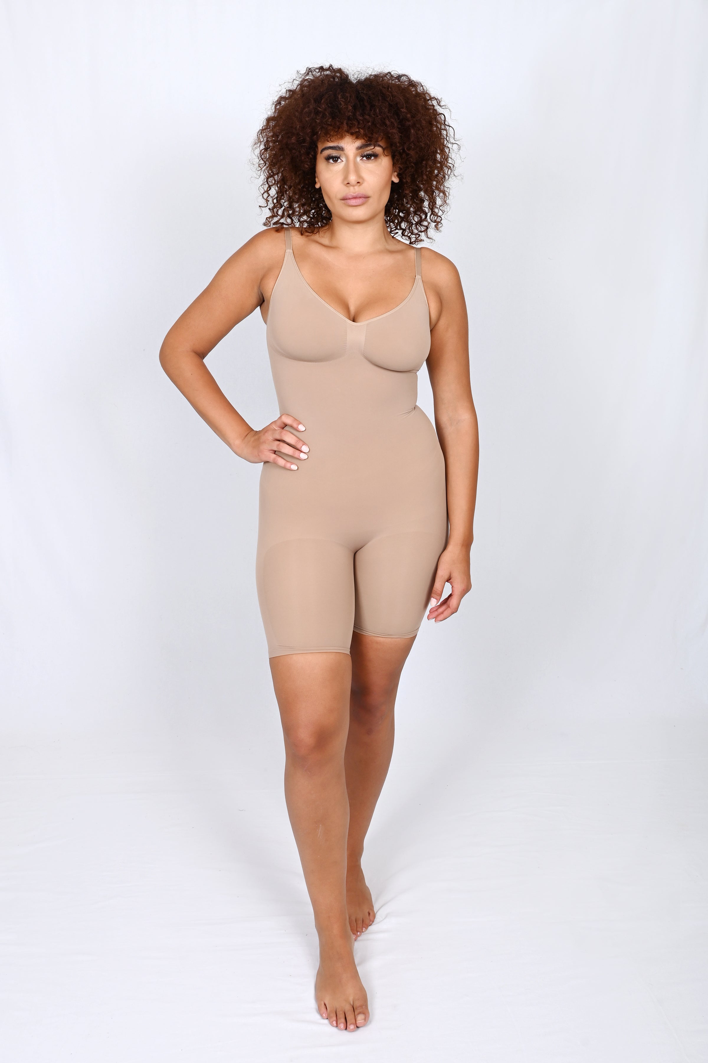 Seamless compressive Low Back body shaper Romper Nude