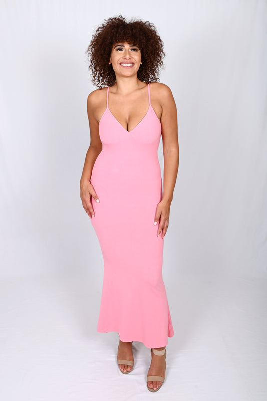 Compressive Seamless Long Dress With Adjustable Straps - Pink