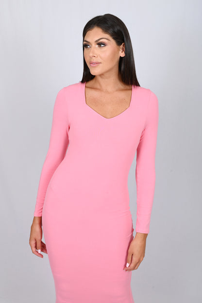 Body Shaping Long Sleeves Dress with built in Shapewear - Pink