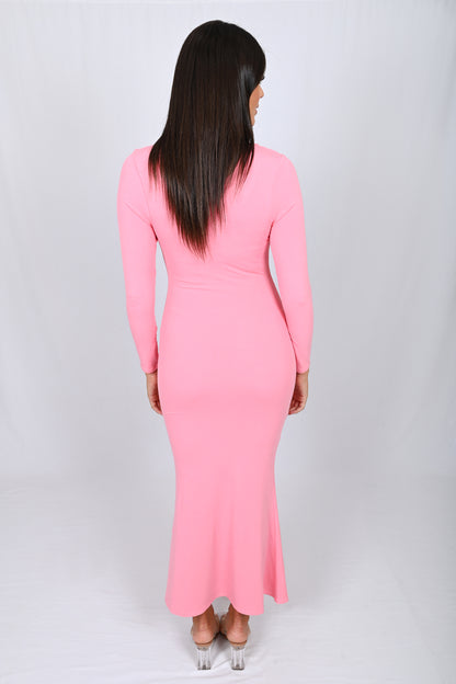 Body Shaping Long Sleeves Dress with built in Shapewear - Pink