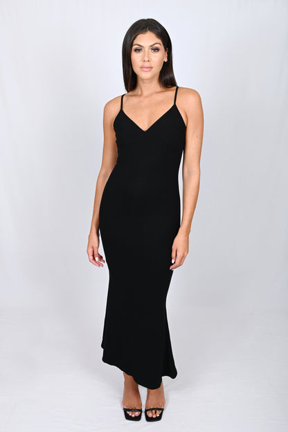 Compressive Adjustable Straps Maxi Dress with built in Shapewear - Black