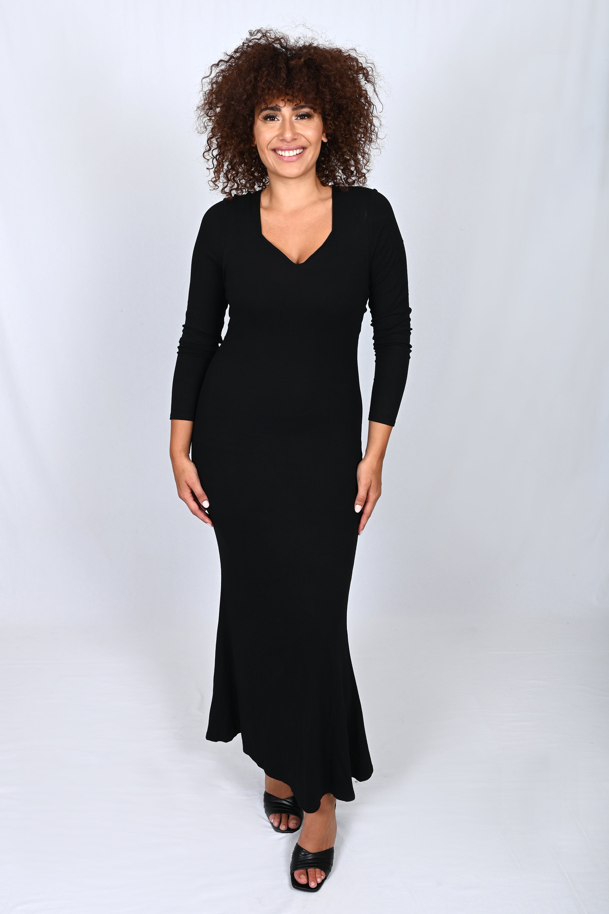 Body Shaping Long Sleeves Dress with built in shapewear - Black