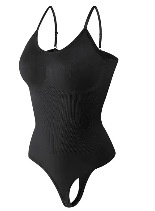 Seamless Body-shaping bodysuit with adjustable straps Thong button